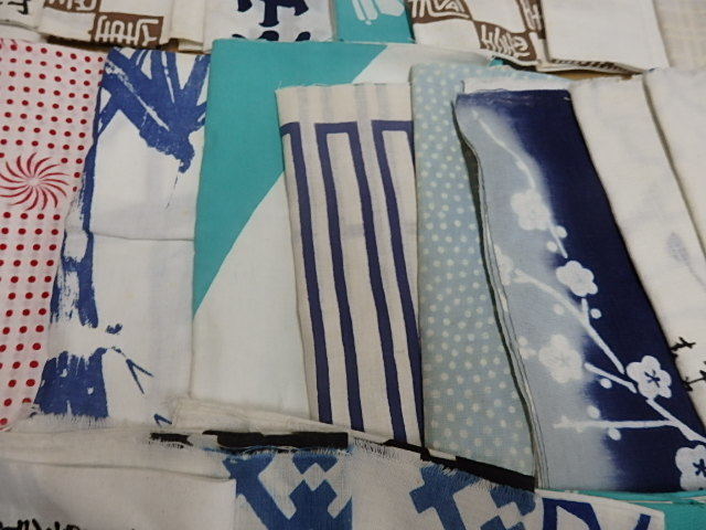 !〇昭和レトロ 手ぬぐい 和柄 柄色々古布 ハギレ リメイク素材 計３２枚 未使用 経年保存品