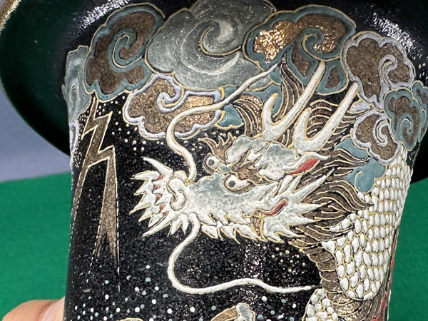 苔 蘭鉢 群鶴の図 龍山造 花押アリ 高16.5cm / 京楽焼