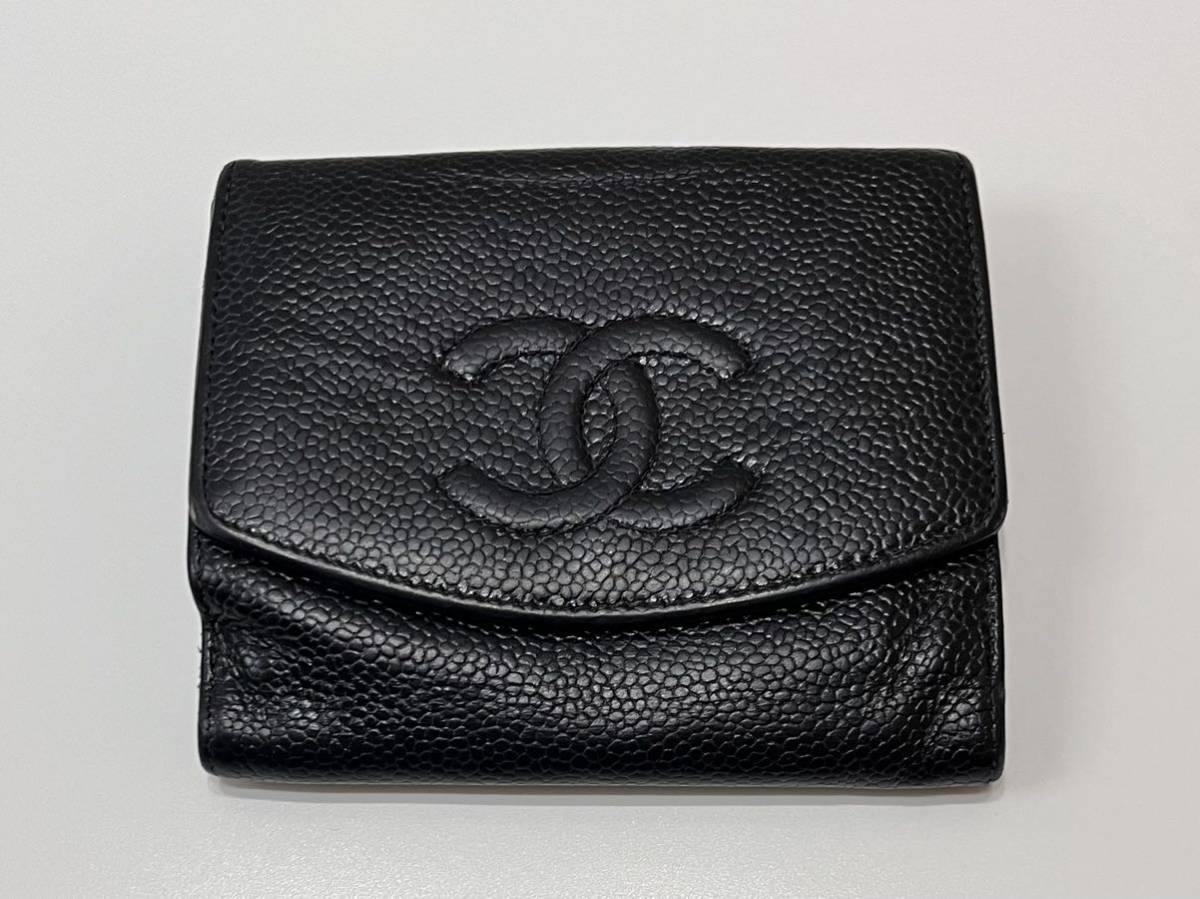 12 専用CHANEL キャビアスキン ココボタンWホック 三つ折り財布CHANEL