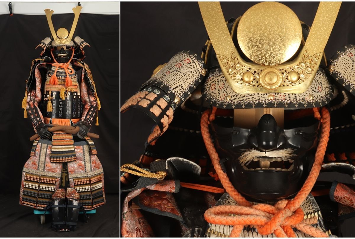 URA]黒胴当世素懸等身大鎧一式/飾鎧/約175cm/4-s3-219 (検索)骨董/兜