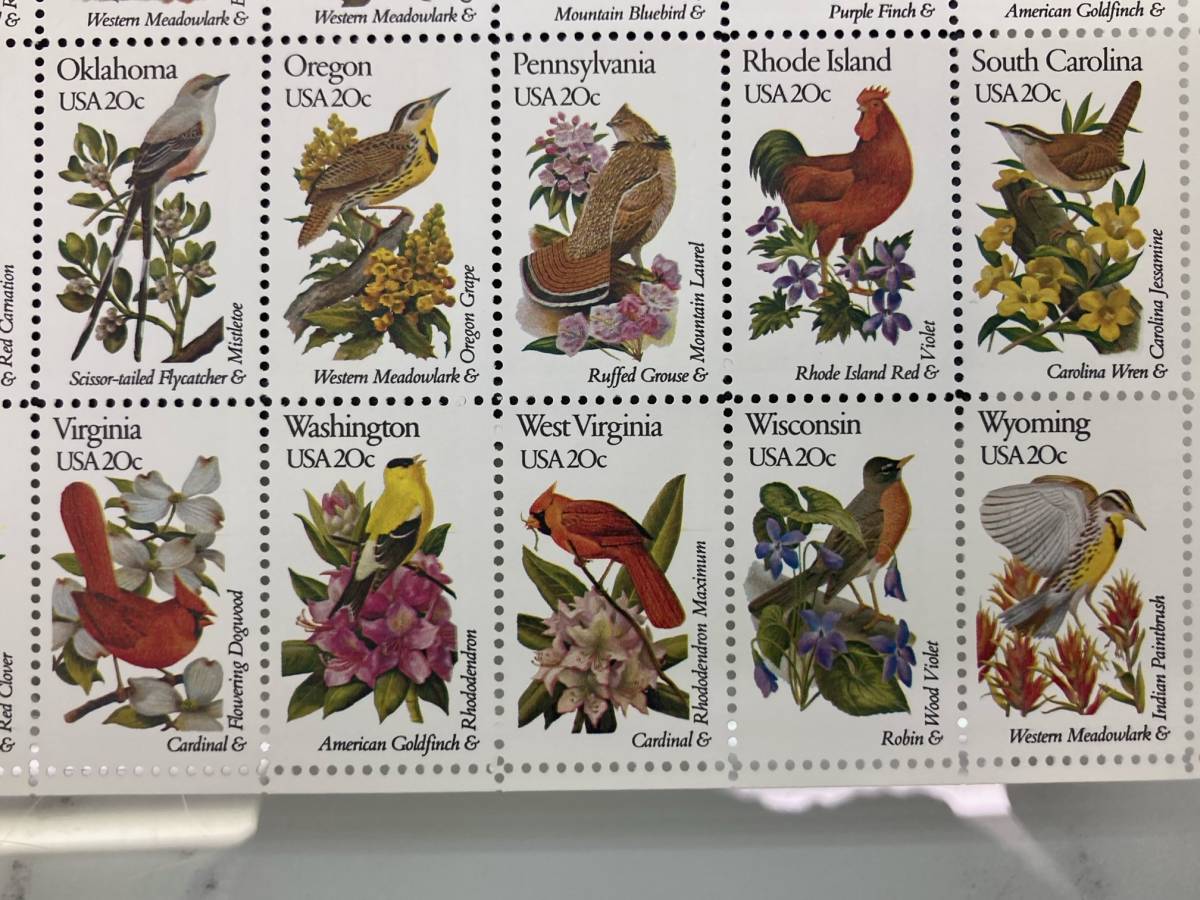 保管品 アメリカの切手 1981年 50州 州鳥＆州花 記念切手 50枚 1シート 