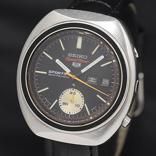 1円 稼働 良品 セイコー セイコーファイブ スピードタイマー 70M 6139-8000 AT デイデイト 黒文字盤 メンズ腕時計0090200KRK