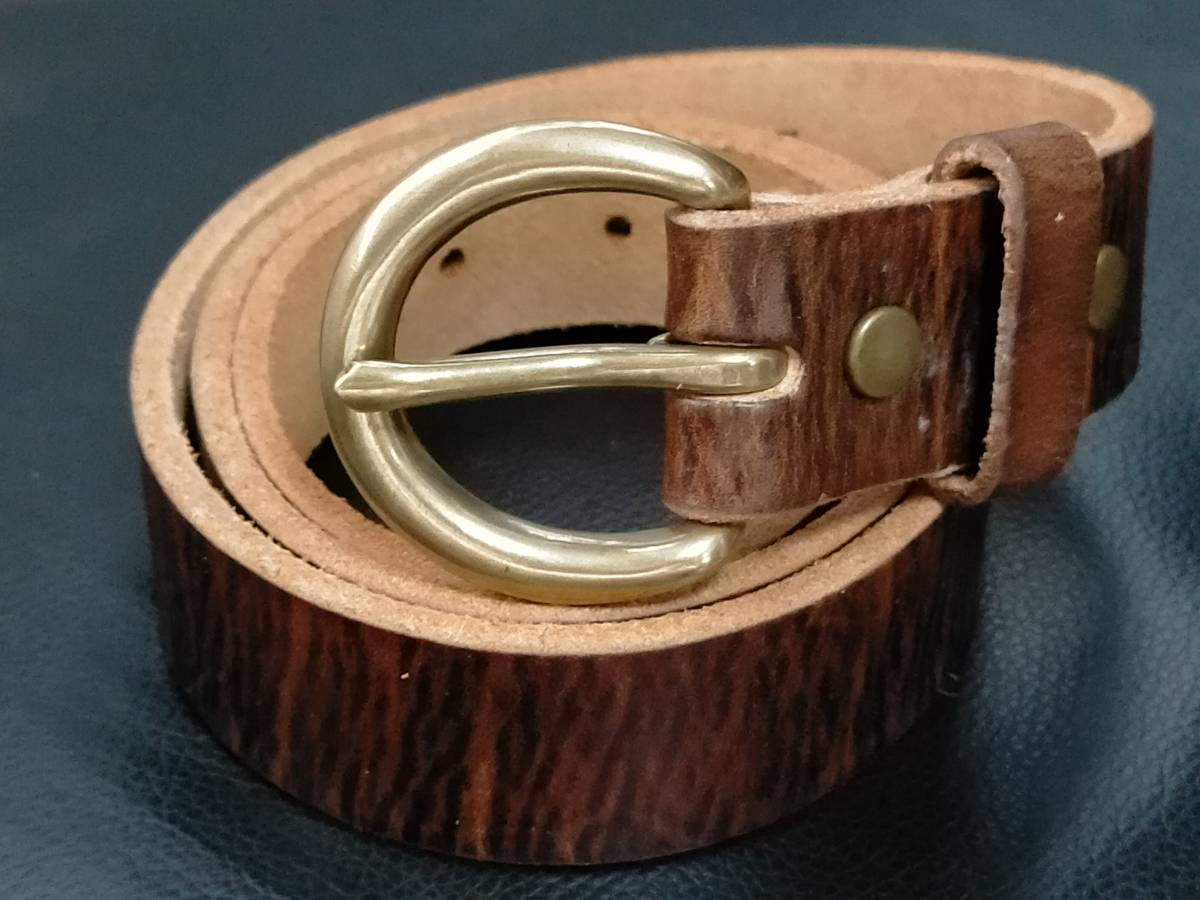 未使用送料無料 RRL ブラウンレザーゴールドバックルベルト イタリア製 ダブルアールエル ビンテージ加工