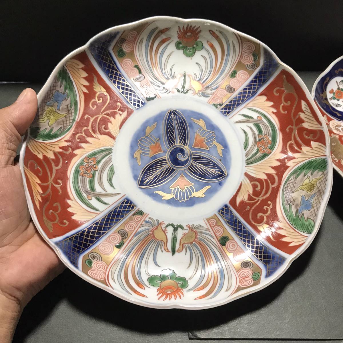 古伊万里 中皿 2枚 有田焼 色絵 金彩 伊万里焼 七寸皿 管理A3767