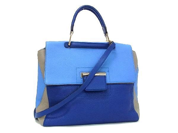 1円 ■美品■ FURLA フルラ アルテーシ レザー 2WAY ハンドバッグ ショルダーバッグ 斜め掛けかばん レディース ブルー系 AS2401