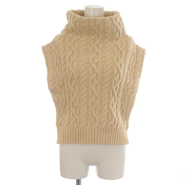 未使用品 アンフィル unfil ニット ベスト ハイネック ケーブルニット 1 S ベージュ /☆G レディース