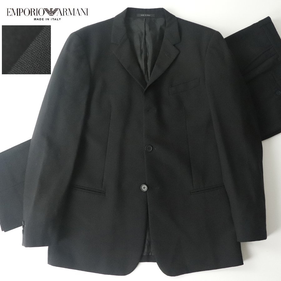 参考価格￥286，000- 美品 イタリア製 ジョルジオ・アルマーニ EMPORIO ARMANI ストレッチウール 2つボタン シングル スーツ 黒 50 XL