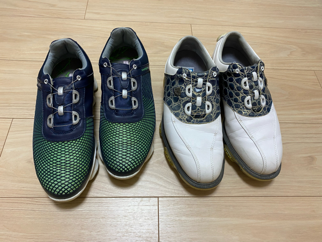 【中古・送料500円】FJ フットジョイ ゴルフシューズ2点セット（24.5cm）・おまけ付き（交換用スパイク鋲）