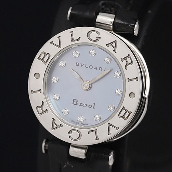 1円 箱付 稼働 良品 ブルガリ ビーゼロワン BZ22S QZ ブルーシェル文字盤 レディース腕時計 KOR 0696300