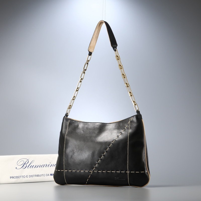数量限定，SALE TG4488 イタリア製 ブルマリン Blumarine レザー ショルダーバッグ 肩掛け鞄 ステッチ装飾 チェーンショルダー ブラック(ブルマリン)｜売買されたオークション情報、yahooの商品情報をアーカイブ ブルマリン