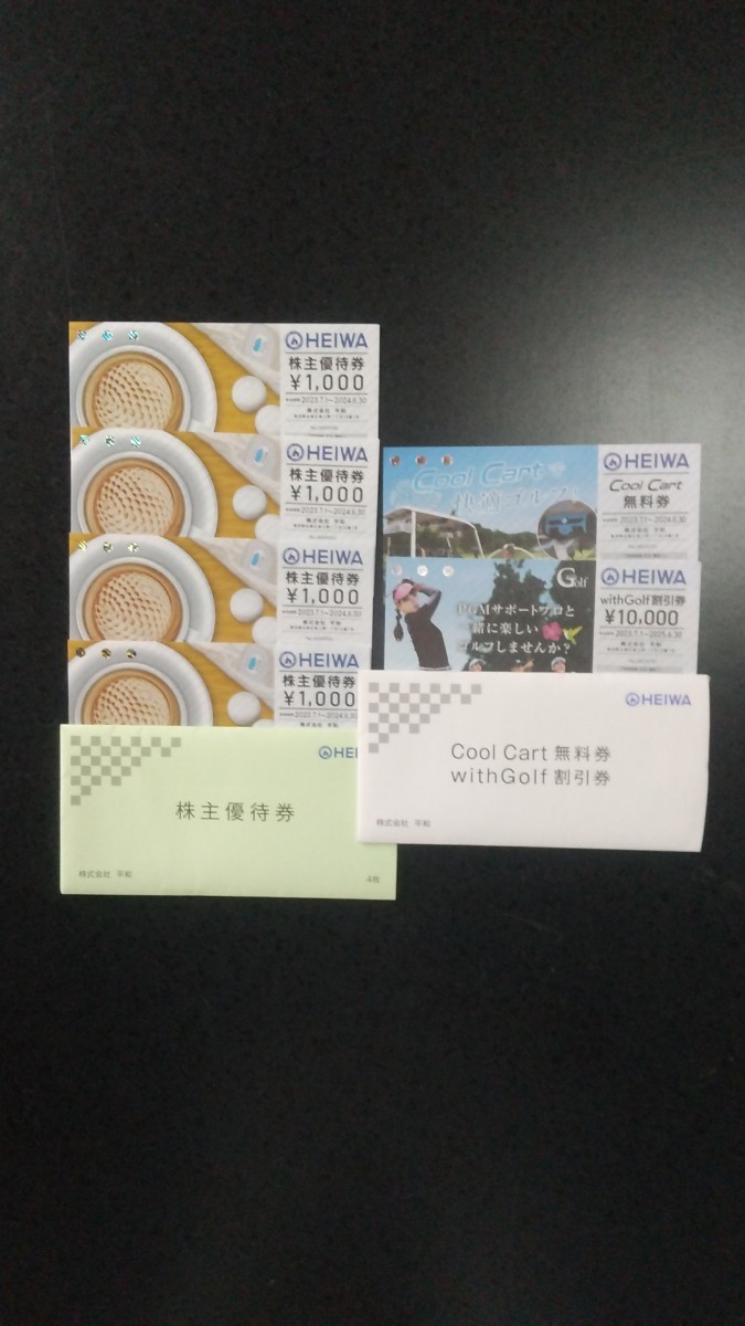 平和PGM株主優待券1000円×4枚とCoolCart無料券1枚とwithGolf割引券1枚