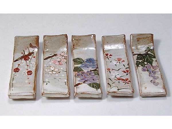 京焼・清水焼　箸置5個SET　四季草花(しきそうか)　俊山　HSS345　陶器