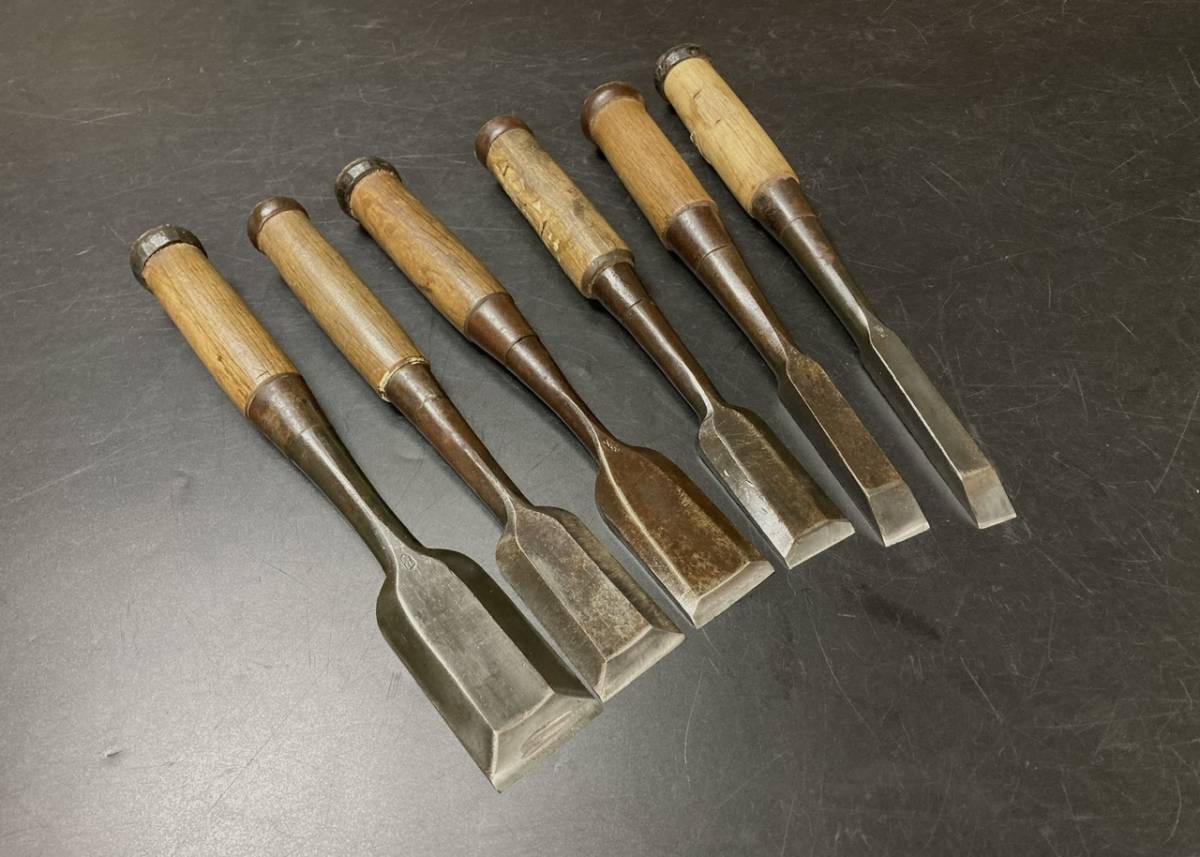 【兎】昔の大工さん使用　鑿６種　叩き鑿　在名(鑿丸鑿ちょうな匠宮大工DIY/棟梁/大工道具/鉋/のみ