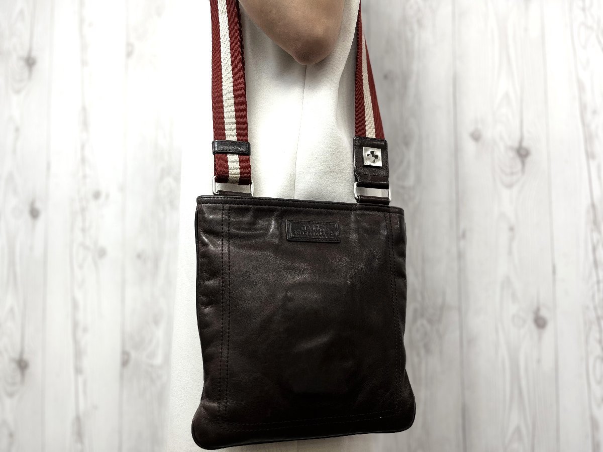 極美品 BALLY バリー ショルダーバッグ バッグ レザー 茶 メンズ 63925