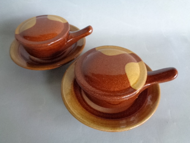 湯町窯◆素敵なエッグベーカー2客セット 布志名焼 島根県 目玉焼き アヒージョ スリップウェア ココット 喫茶店 キッチンカフェ雑貨