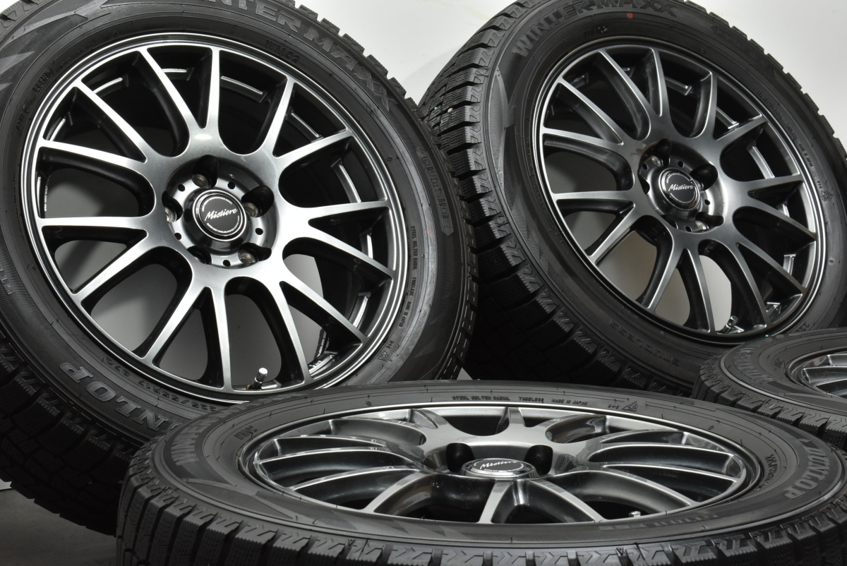 【美品 バリ溝】ミスティーレ 17in 7J +50 PCD114.3 ダンロップ ウィンターマックス WM02 225/55R17 スカイライン 10アルファード 即納可 +50 7J ダンロップ R972ミスティーレ 美品Mistiere RB14