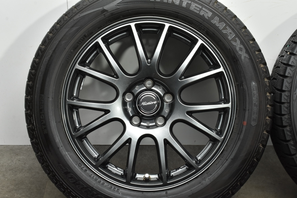 【美品 バリ溝】ミスティーレ 17in 7J +50 PCD114.3 ダンロップ ウィンターマックス WM02 225/55R17 スカイライン 10アルファード 即納可 +50 7J ダンロップ R972ミスティーレ 美品Mistiere RB14