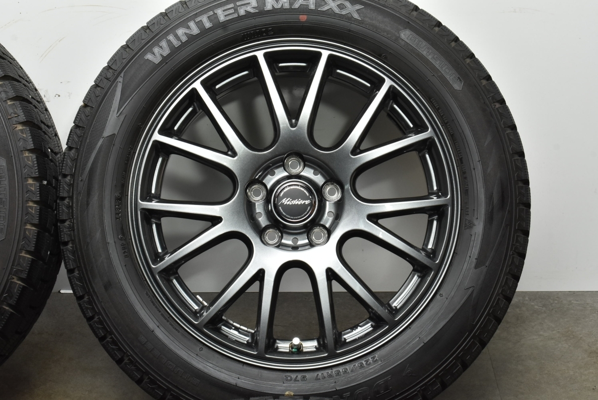 【美品 バリ溝】ミスティーレ 17in 7J +50 PCD114.3 ダンロップ ウィンターマックス WM02 225/55R17 スカイライン 10アルファード 即納可 +50 7J ダンロップ R972ミスティーレ 美品Mistiere RB14