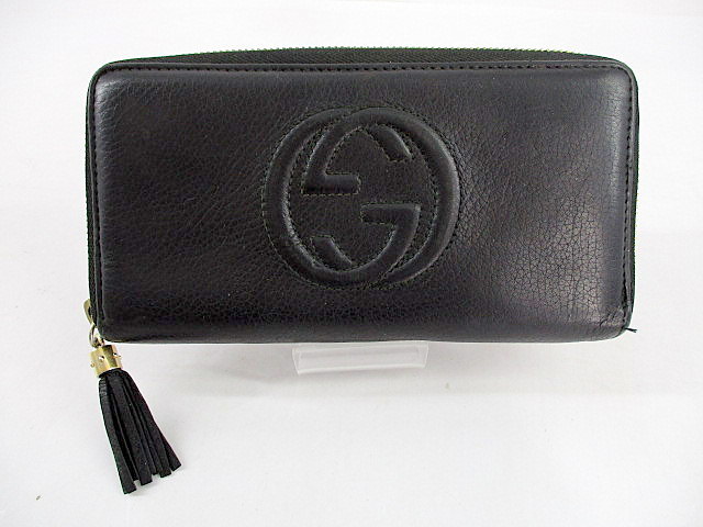 1円★ GUCCI グッチ ソーホー ラウンドファスナー ウォレット 長財布 財布 フリンジ ブラック 黒 中古