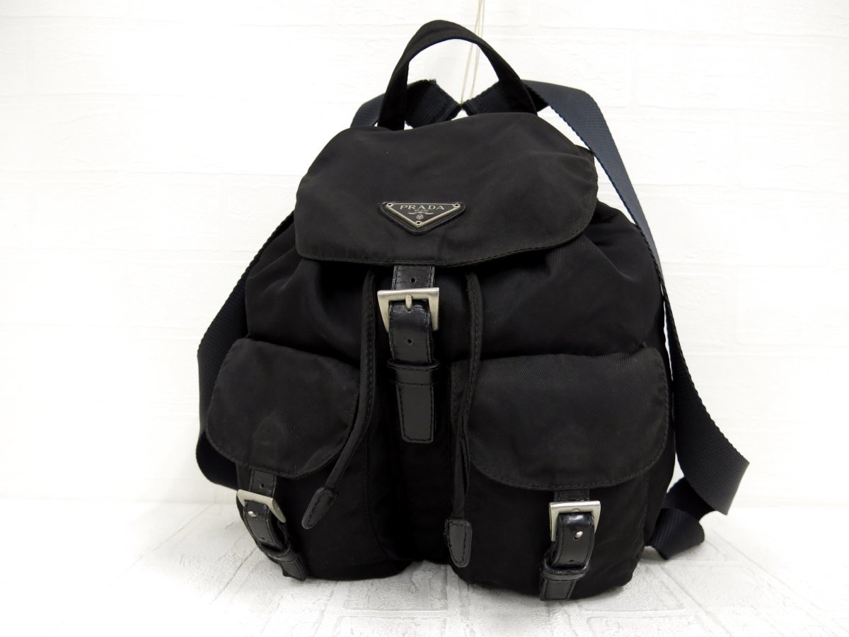極 美品 希少品 PRADA プラダ 三角ロゴ 金具 ナイロン レザー 本革