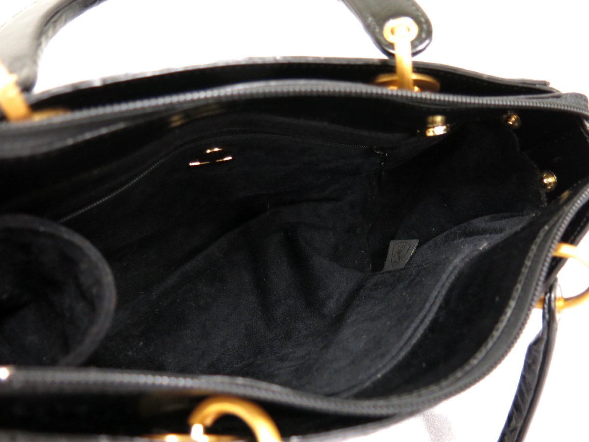 【入手困難・美品】シャイニングクロコダイル ハンドバッグ ゴールド金具 ブラック MORABITO - 【美品】MORABITO シャイニングクロコダイル 黒 ゴールド