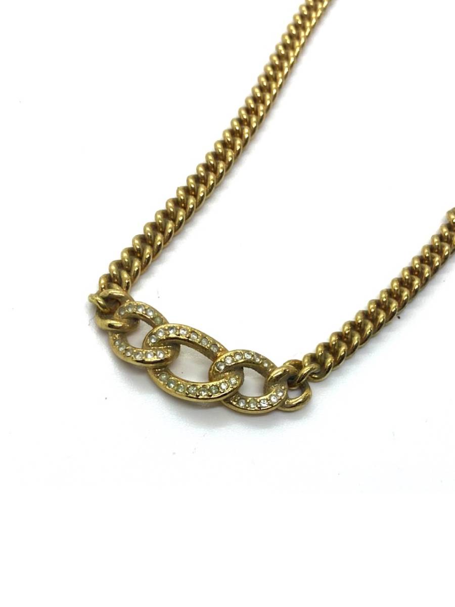 Christian Dior クリスチャンディオール チェーン ラインストーン ネックレス ゴールド アクセサリー yh082803