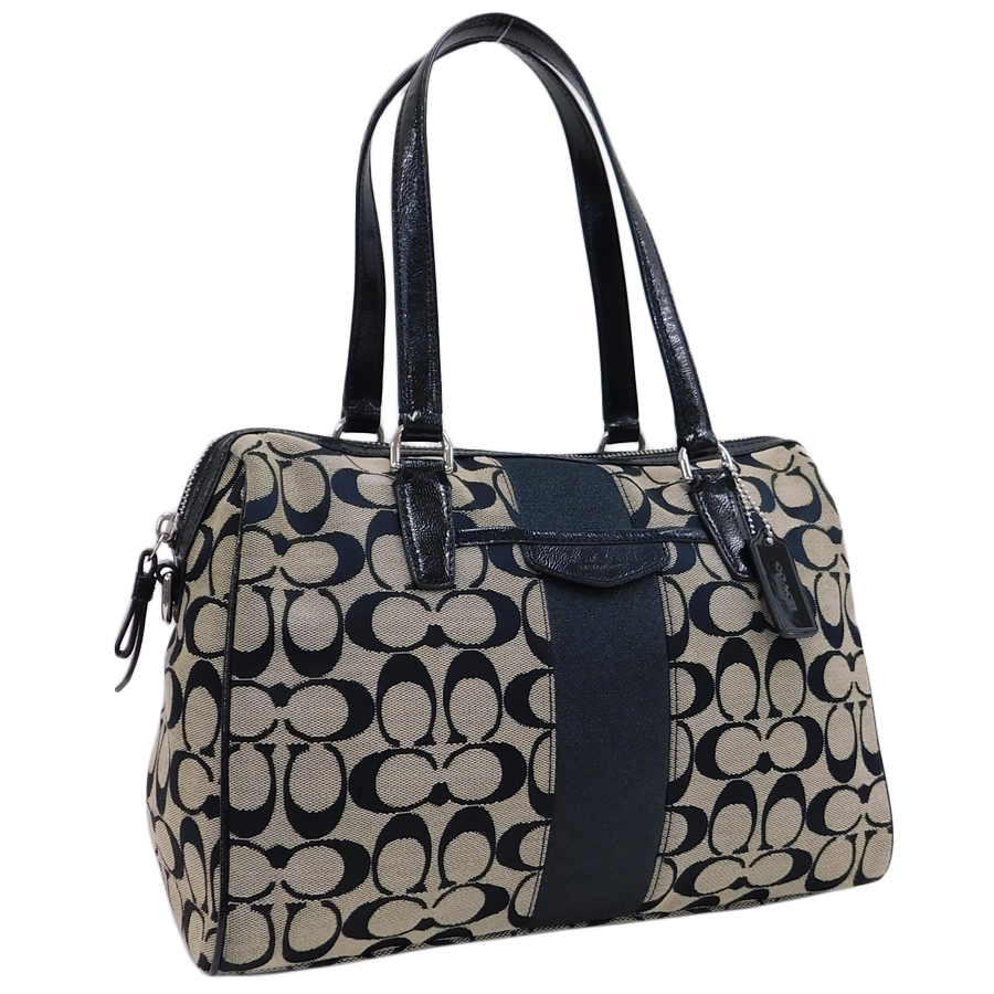 1円 ■ 新品同様 コーチ ハンドバッグ ブラック系 黒 キャンバス レザー レディース F28505 COACH ■E.Bmu.Gt-28