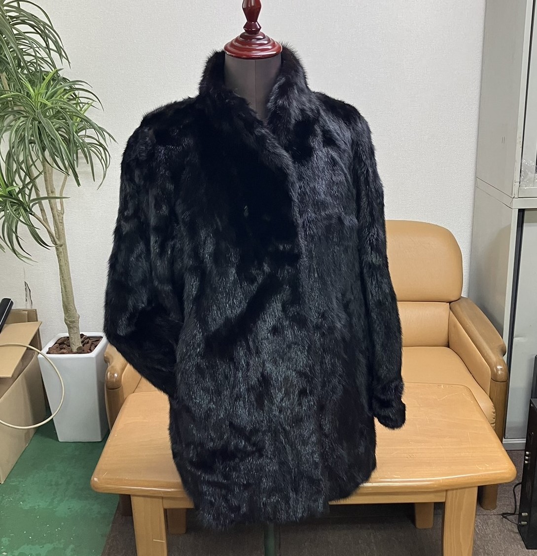 レディース 【総丈110cm】 染めミンク ロングコート 紫 裾デザイン 
