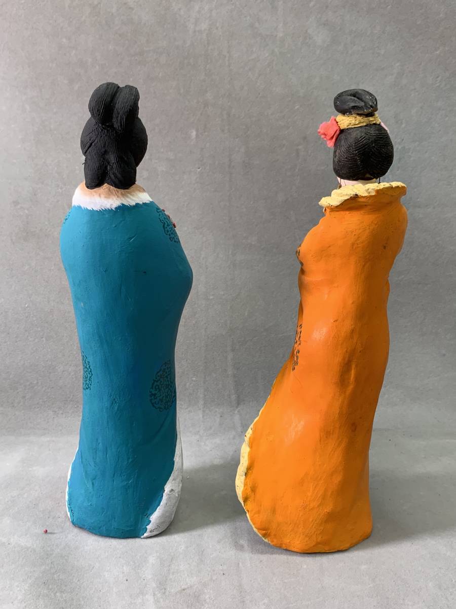 10＃J/2452 中国 土人形 泥人形 2体 美人人形 置物 民芸品 中国古美術 