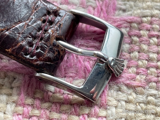 1000円スタート 中古美品 純正ロレックス ステンレス 尾錠 16mm 刻印あり 背ワニベルト付きジャンク