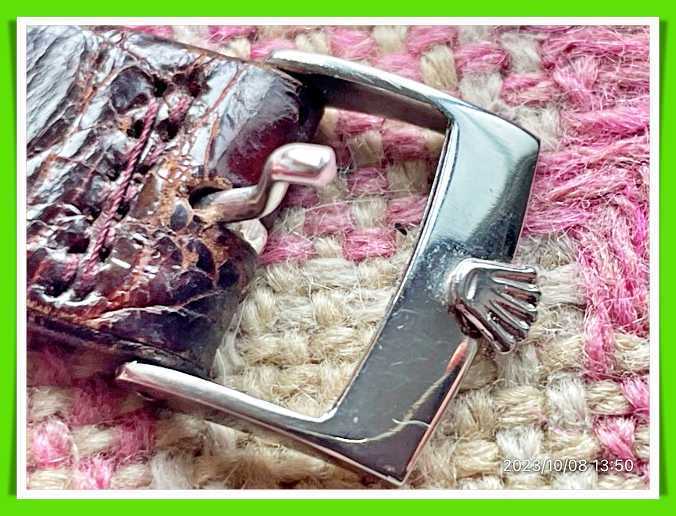 1000円スタート 中古美品 純正ロレックス ステンレス 尾錠 16mm 刻印あり 背ワニベルト付きジャンク