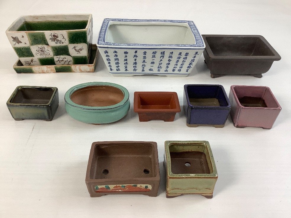 陶翠作 朱泥 文山 小品盆栽鉢 他 ヒビ有 ACBF 中古品 【公式通販】