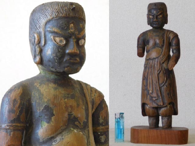 時代【木彫 硝子目 夜叉明王】不動明王 仁王 金剛力士 木製 仏教美術