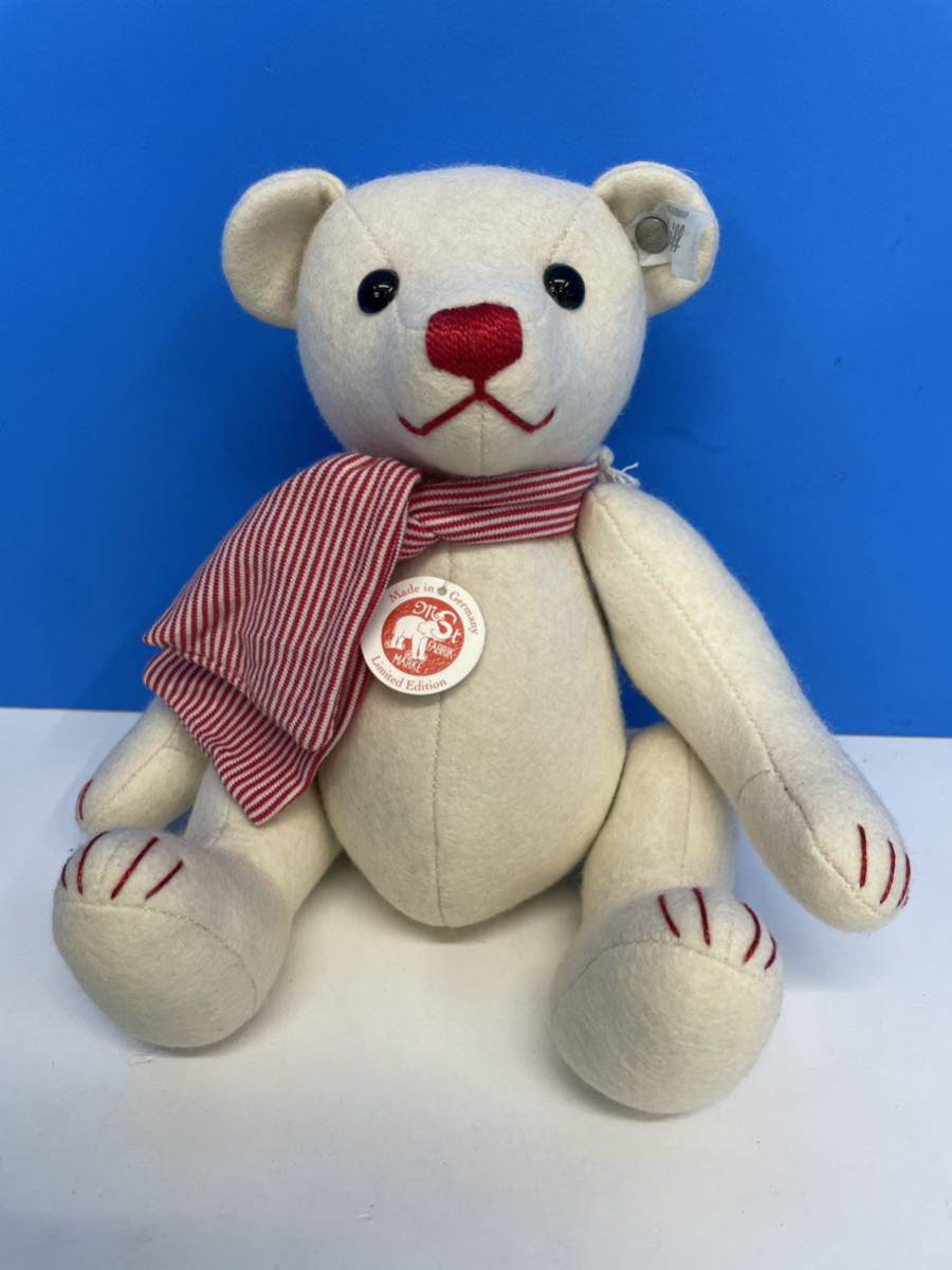 ★テディベア ぬいぐるみ steiff シュタイフ フェルトテディベア ホワイト マフラー Made in Germany ドイツ クマ くま ベア トイ 人形