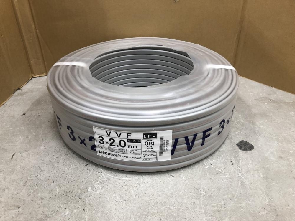 005▽未使用品▽VVFケーブル 3×2.0 黒赤緑　100ｍ
