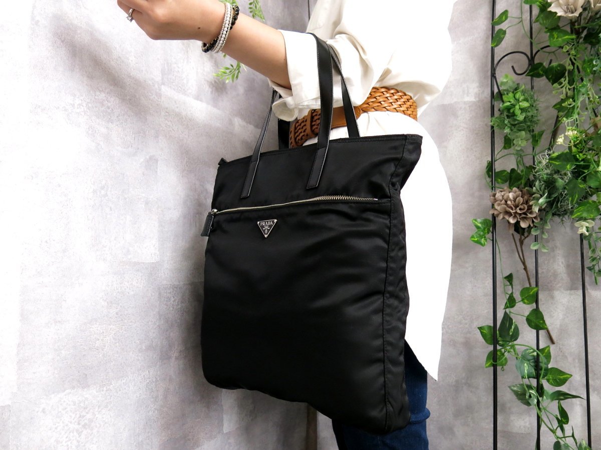 HI1152】PRADA プラダ ポコノ ナイロン トートバッグ カーフ レザー 