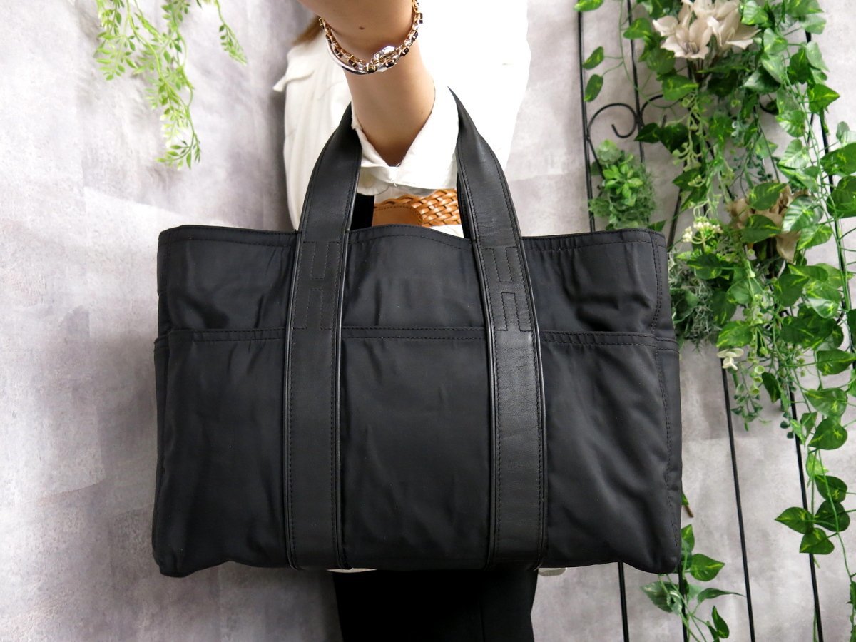 ○美品○HERMES エルメス○アカプルコMM○Hロゴ○ナイロン カーフレザー