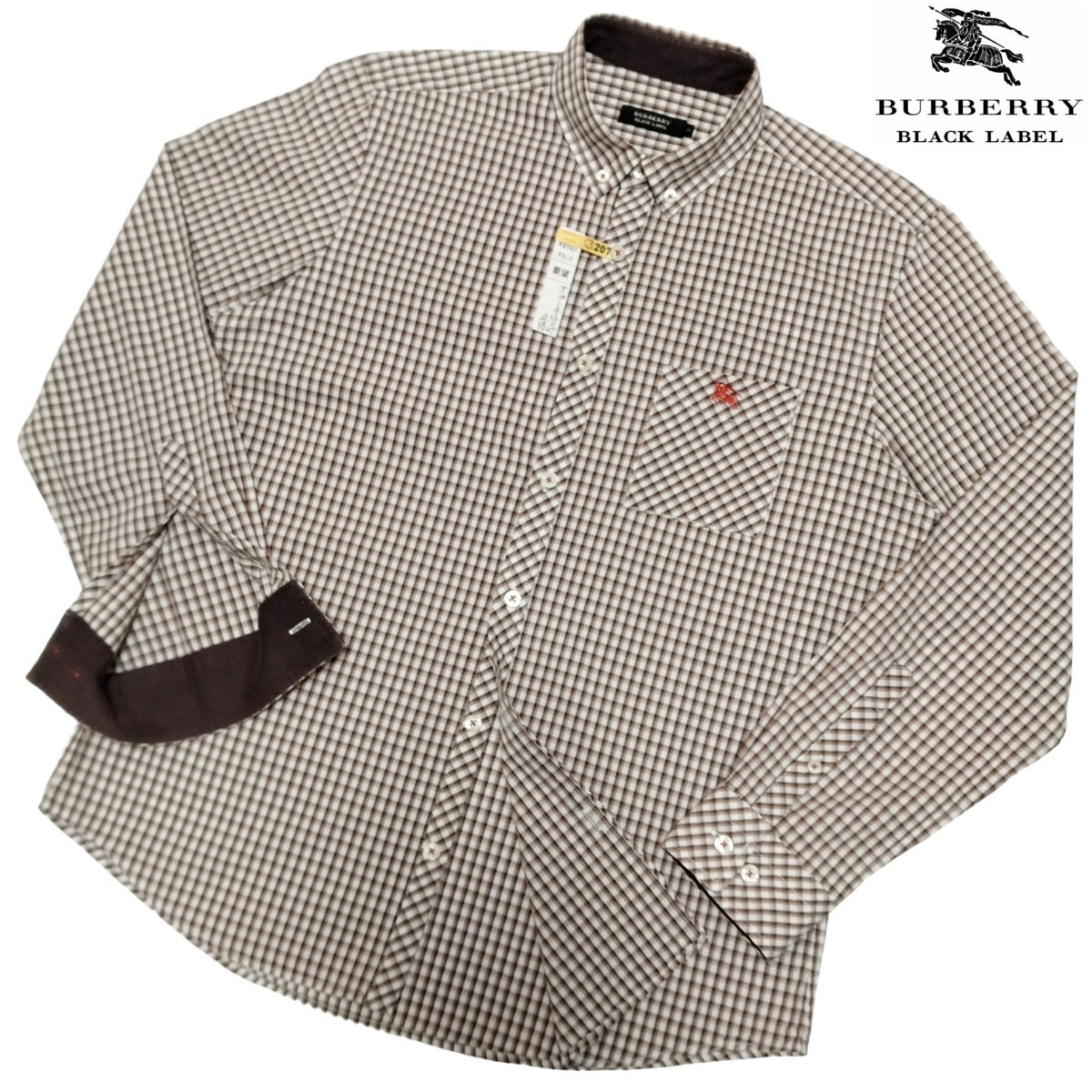 バーバリーブラックレーベル■ギンガムチェック柄 ホース刺繍 首周り・袖口裏別布地 長袖BDシャツ 3(L) BURBERRY BLACK LABEL■