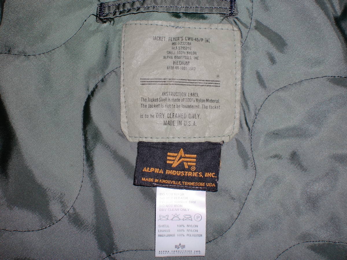 アルファ社 ALPHA INDUSTRIES フライトジャケット CWU-45/P Mサイズ