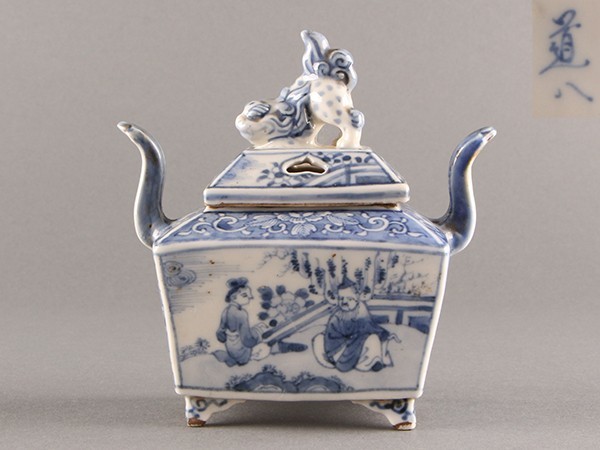 K】古美術品 時代 道八造 染付 獅子摘 香炉 うぶだし品