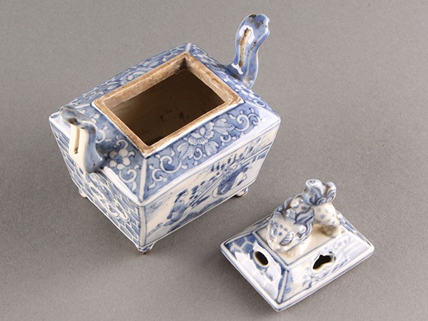 K】古美術品 時代 道八造 染付 獅子摘 香炉 うぶだし品
