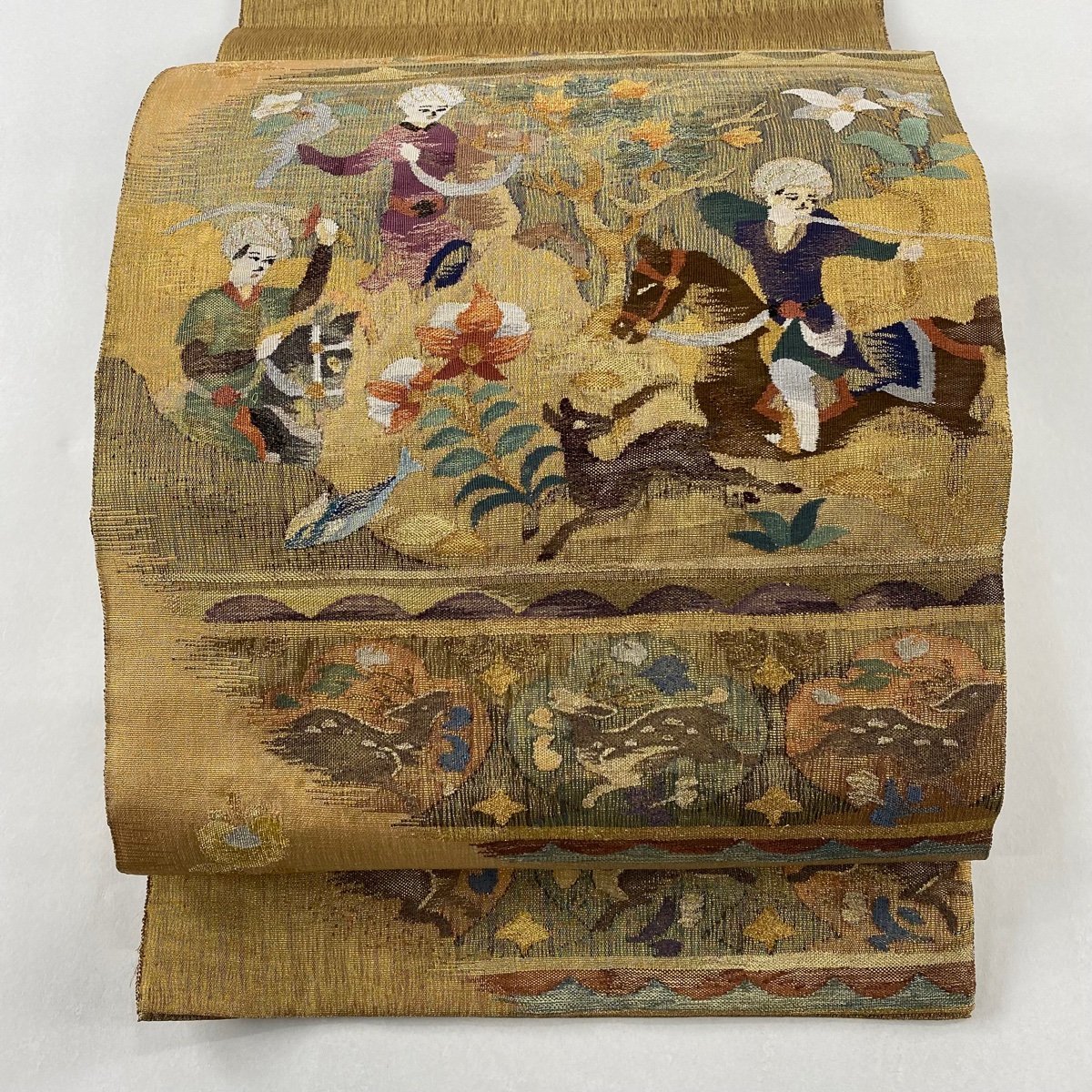 袋帯 金糸 正絹 お太鼓柄 美品 華文 名品 箔 秀品 花唐草 草花 逸品