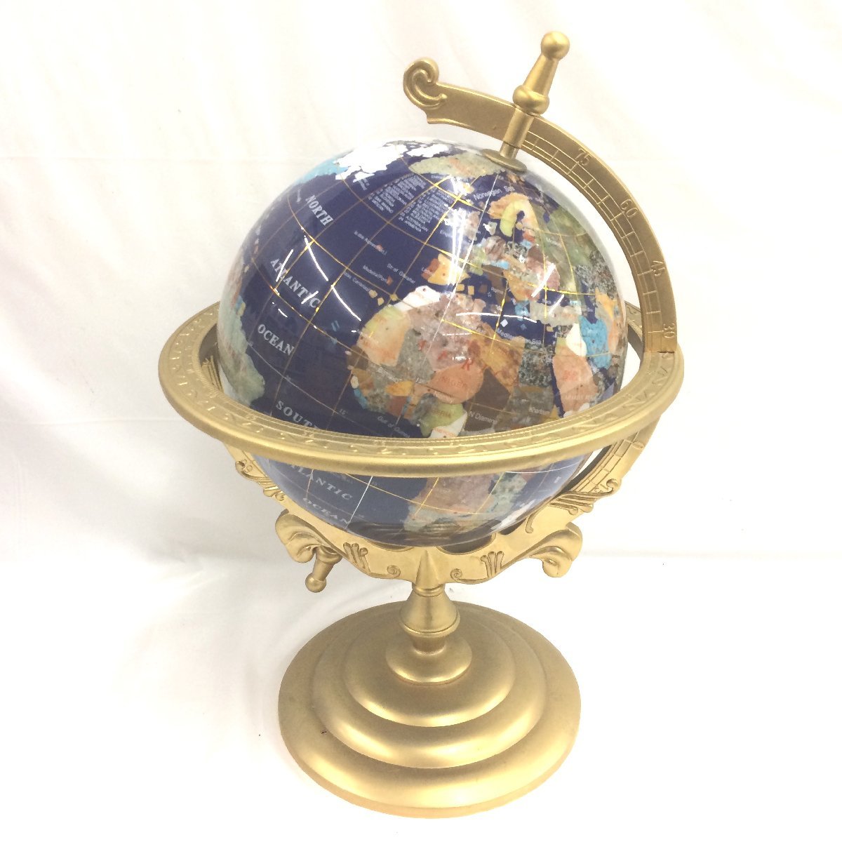 f157*120 現状品 地球儀 本体のみ　天然石　球径約20ｃｍ　高さ（台座等含む）約45cm