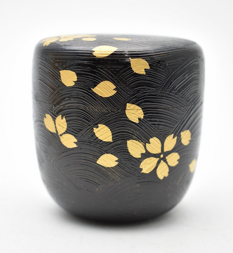 新作 竜E921◇加賀蒔絵師 筑城筑良 波塗 桜流し 中棗