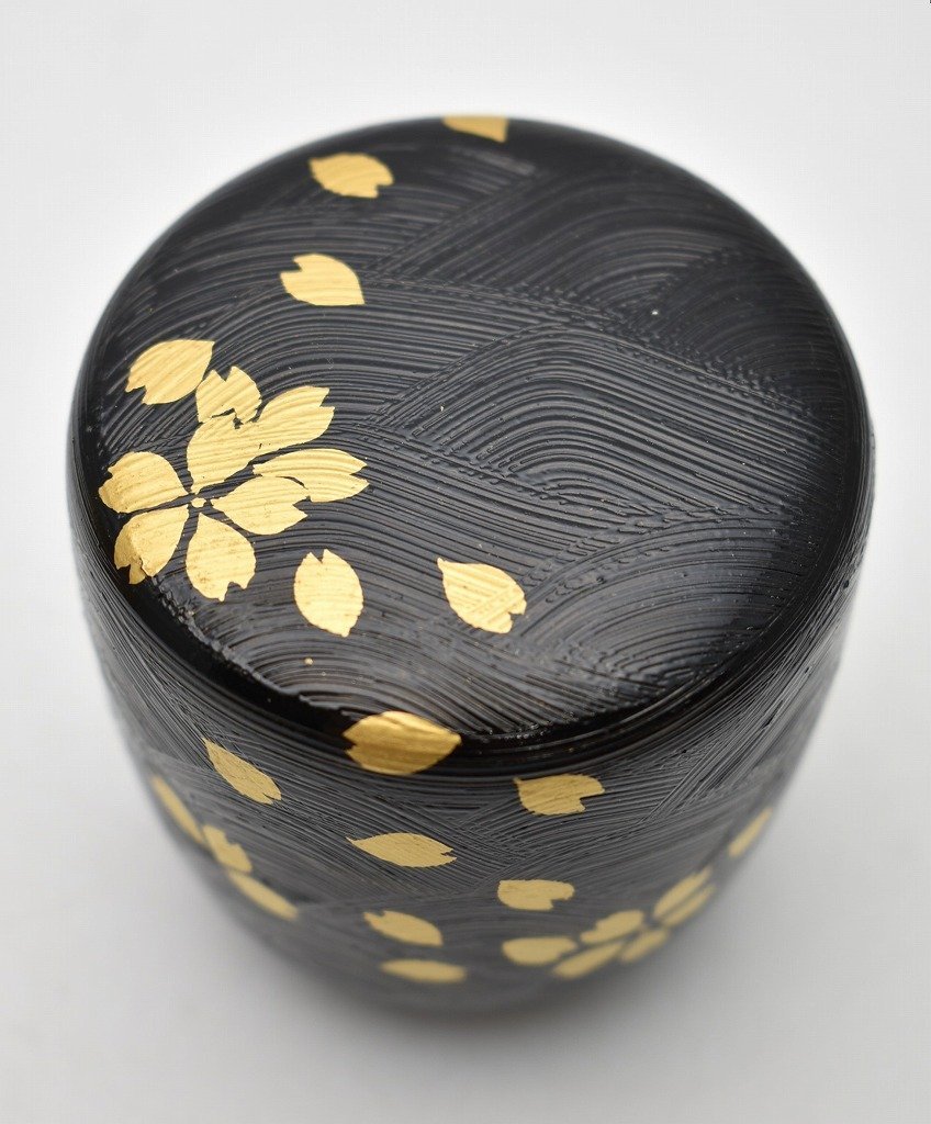 新作 竜E921◇加賀蒔絵師 筑城筑良 波塗 桜流し 中棗