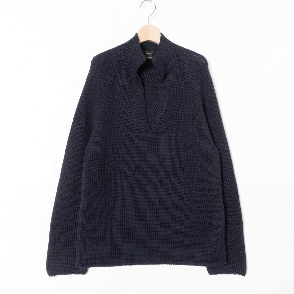 【1円スタート】JILSANDER ジルサンダー イタリア製 スキッパー セーター 54 綿100% コットン ネイビー 紺 綺麗め カジュアル メンズ 秋冬