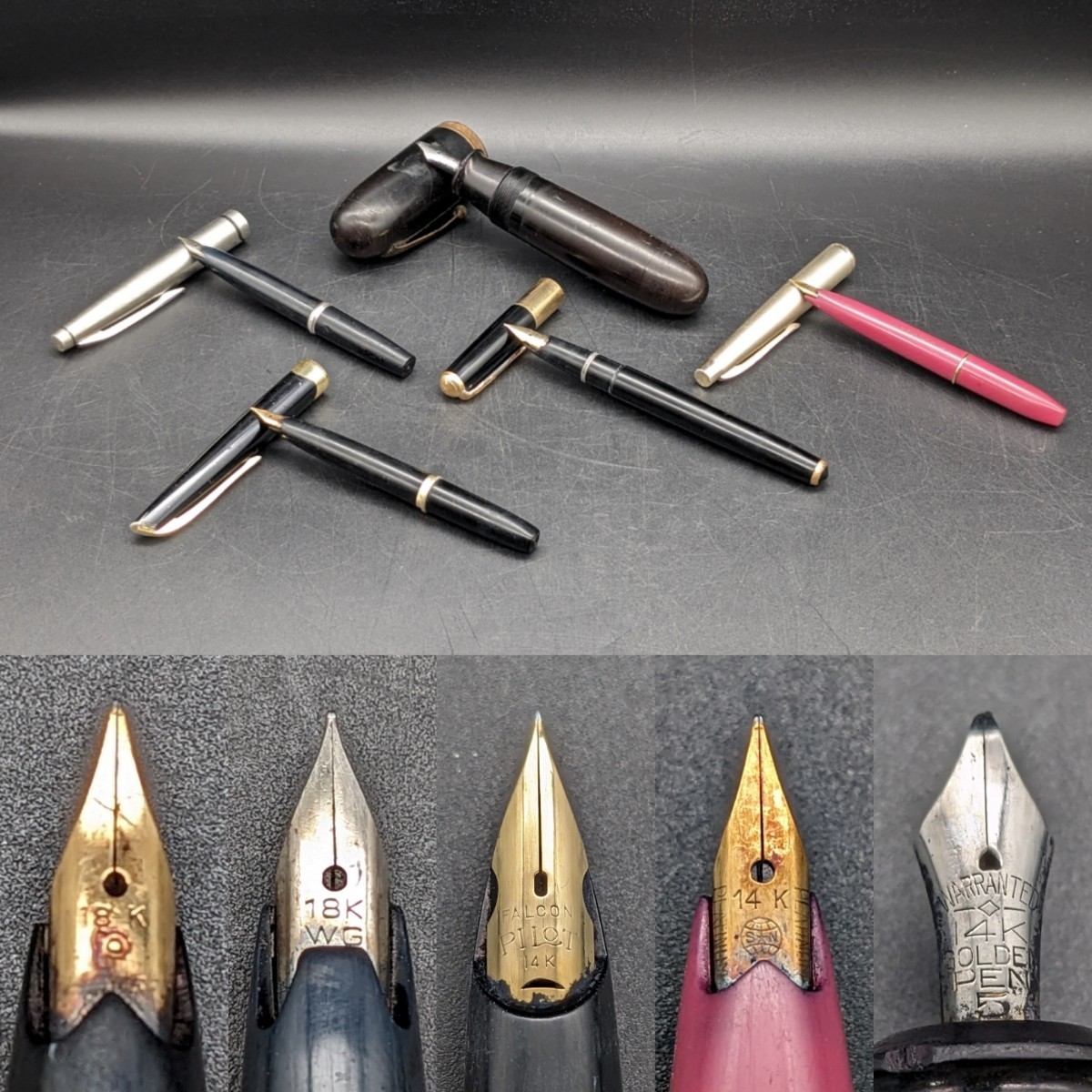 持ち手の太い万年筆 「WARRANTED 14K GOLDEN PEN」ペン先に刻印あり 収納時