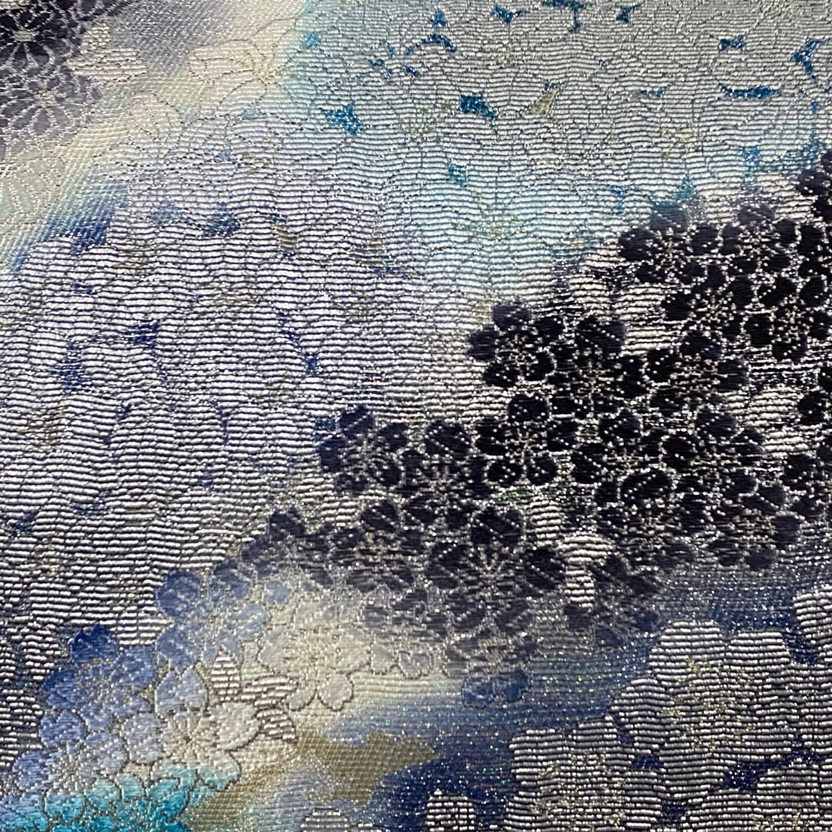 袋帯 六通 秀品 美品 正絹 桜 金銀糸 振袖向き 箔 刺繍 名品
