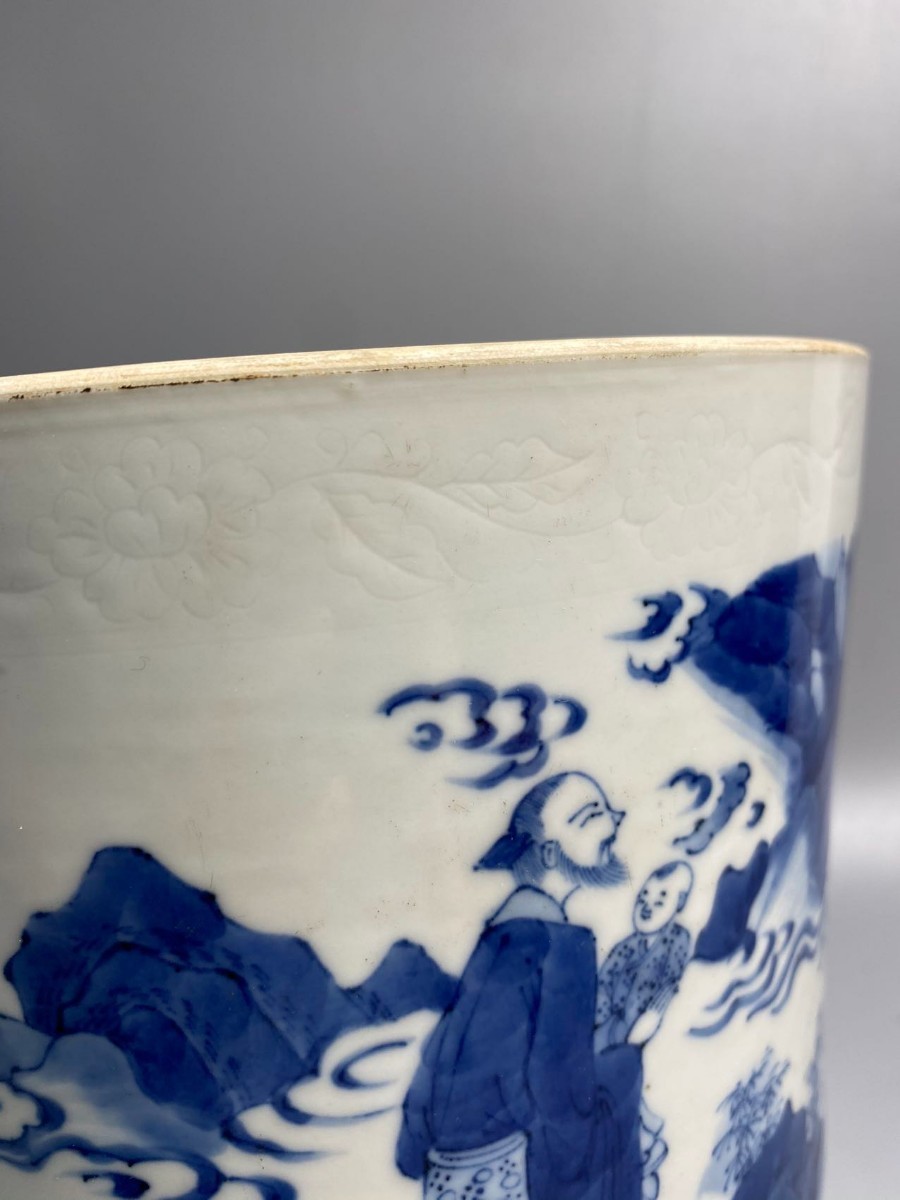 旧家蔵出 陶磁器 景徳鎮製 文房具 筆筒 青花 花瓶 花入 煎茶道具 中国