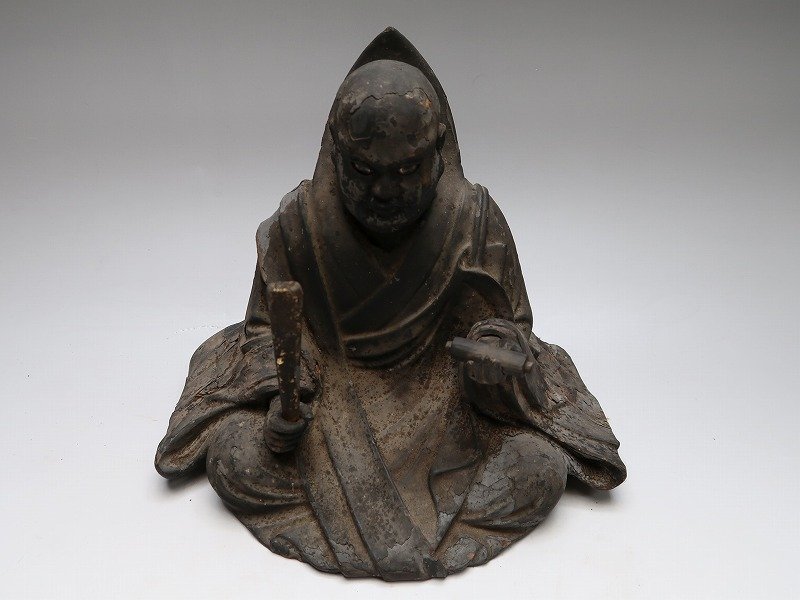 【青】110203木彫仏像置物　羅漢　玉眼　古作　仏教美術